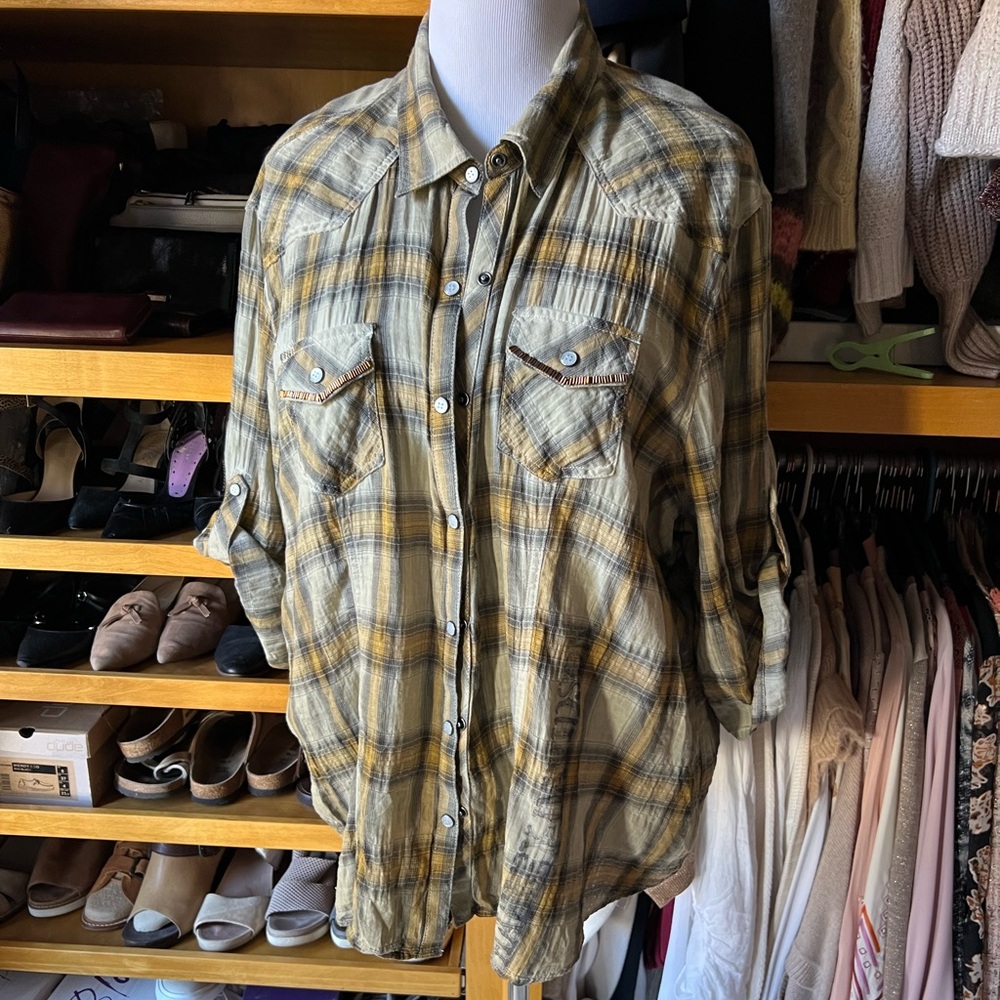 HARLEY-DAVIDSON Embellished Plaid Button-down Top
